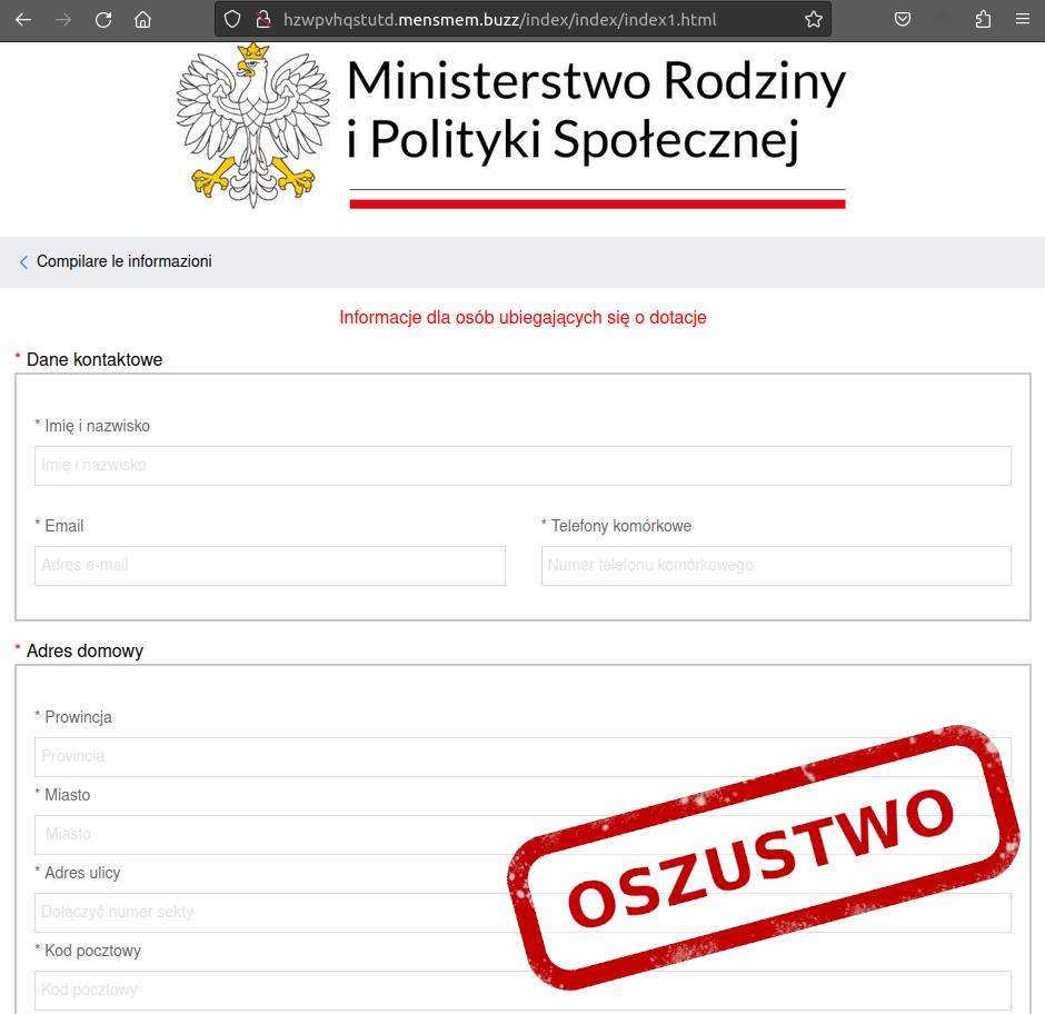 Oszustwo, bądźcie ostrożni! – formularz informacje dla osób ubiegających się o dotacje.